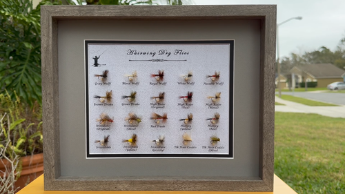 20 Framed & Mounted, Precision-Tied, Hairwing Dry Flies - In 14"x12" Shadow Box - Video 1 of 1