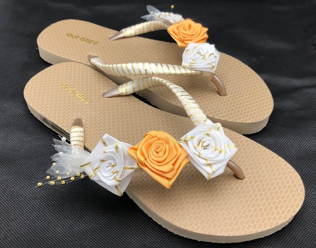 Gold Bridal Flip Flops - Bridesmaid Flip Flops - Beach Wedding Flip Flops - Prom | eBay