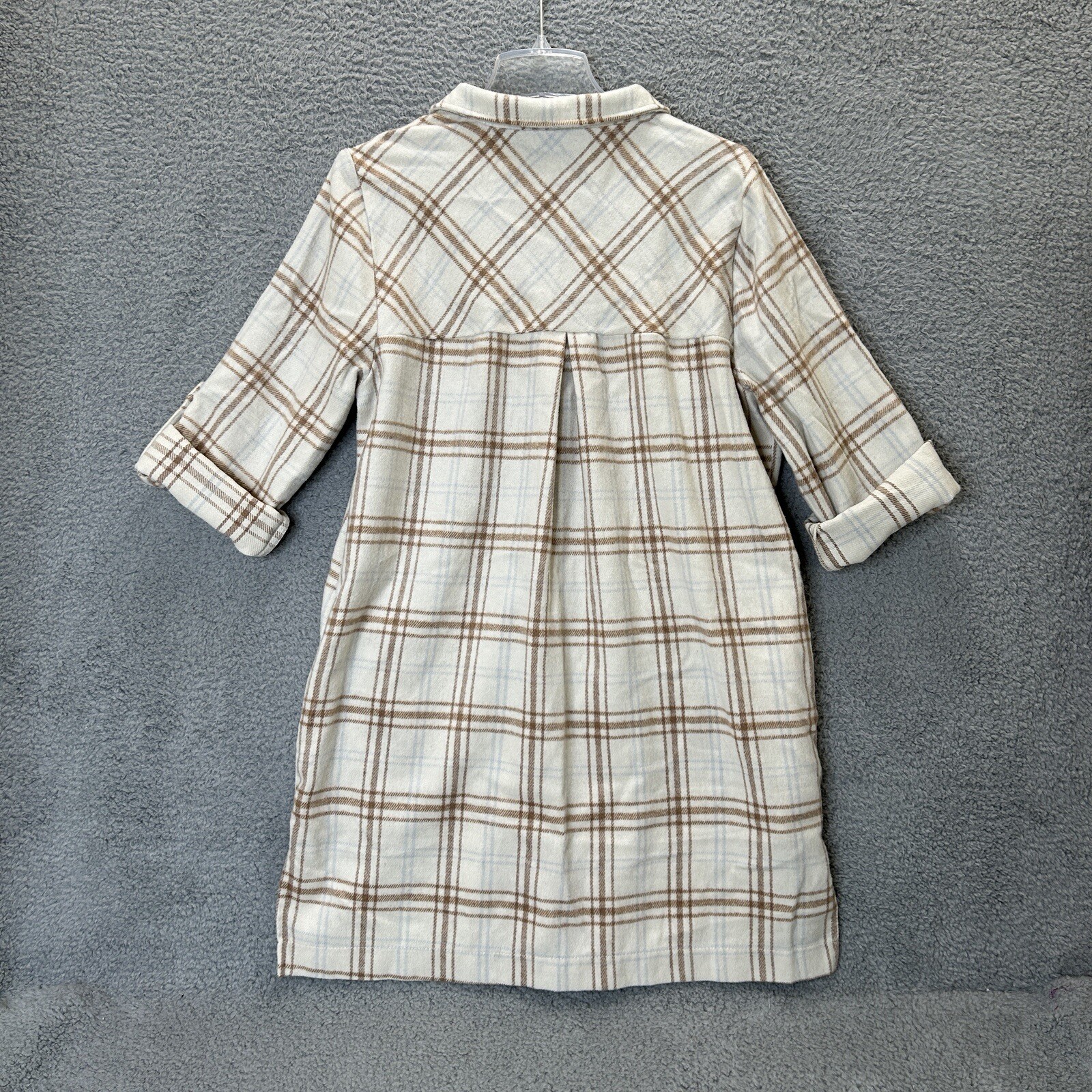 Cozy Co Shirt Women Medium Ivory Plaid Button Up Tunic Lightweight Shacket