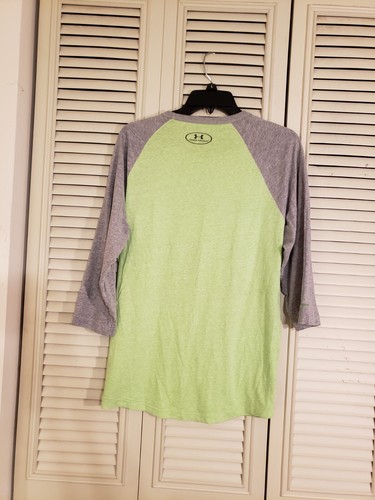 Under Armour Men's Baseball Style 3/4 Sleeve Green/Gray Fitted T-shirt Size M - Picture 4 of 6