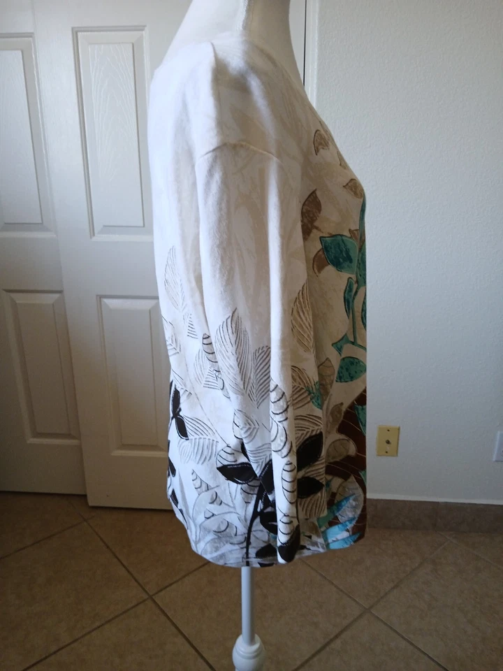 Camiseta Additions By Chicos Mujer Manga 3/4 Algodón Talla Grande 3 Blanca Floral Foto 4 de 4