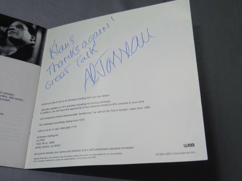 AL JARREAU - TENDERNESS (SIGNED, AUTOGRAMM) / ALBUM-CD 1994 (MINT-) - Bild 3 von 3