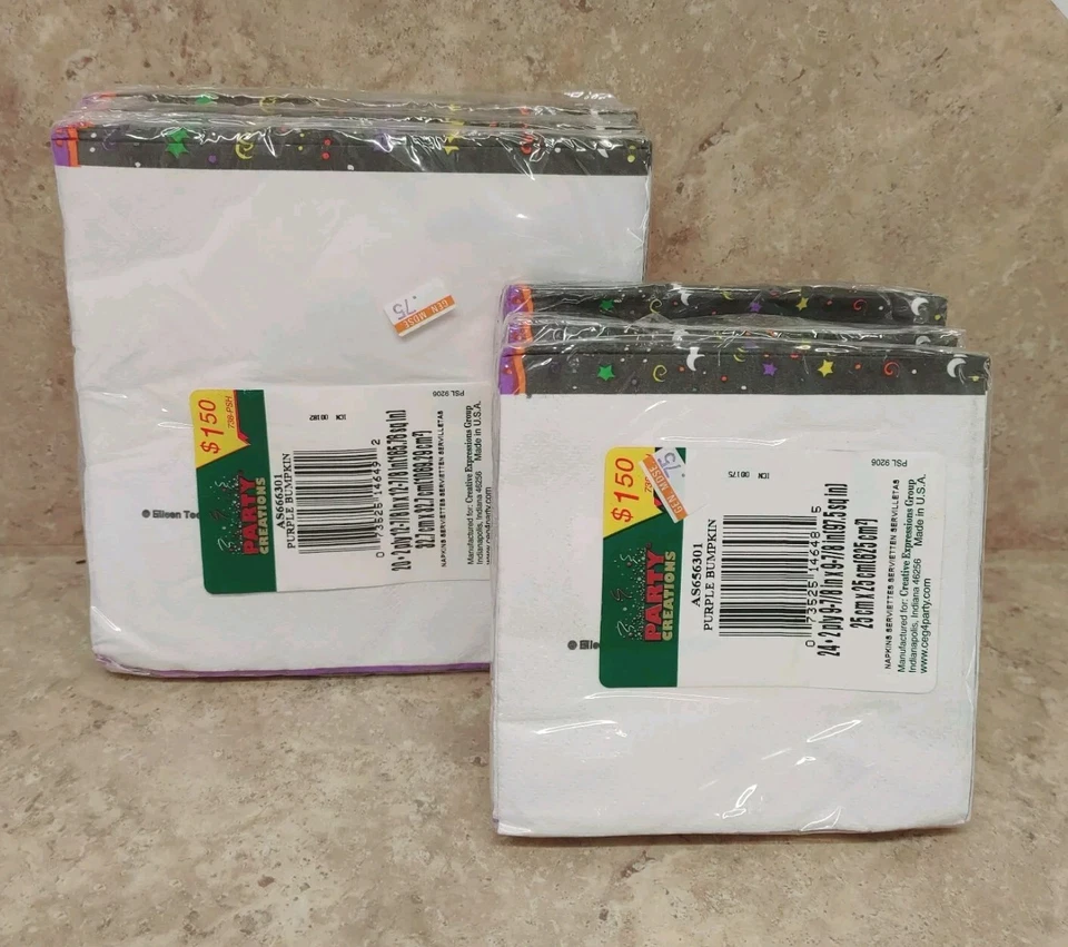 Салфетки для Хэллоуина тыквы фиолетовый бумкин 6 упаковок (3 обычных/3 напитка) - Изображение 4 из 4