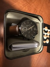 Fossil Luther Men BQ2461 Black Dial Chronograph Brown Leather Quartz Watch 44mm