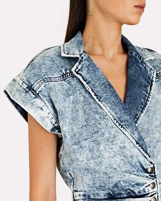 retrofete Gia Dress Light Blue Acid Mini Denim Padded Shoulder XS NWT $440  | eBay