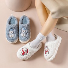 Cute Snowman Slippers Winter Indoor Household Warm Plush Thick-Soled Anti-slip C