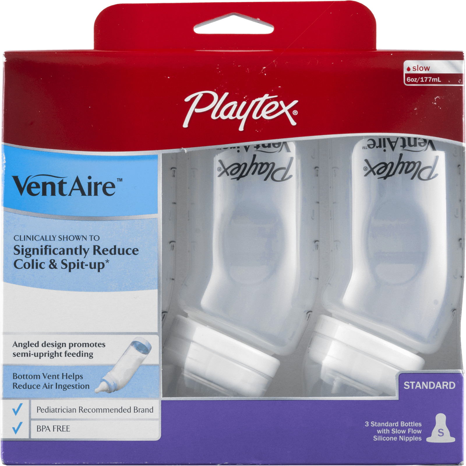 Playtex VentAire Advanced Standard Baby Bottles, 3 Pack 6 OZ