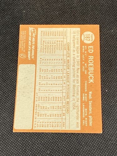 Ed Roebuck Senators Signed Auto Autographed 1964 Topps Card #187 ~ COA - Picture 5 of 6