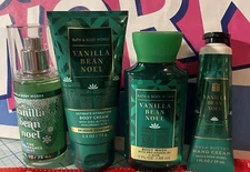 Bath Body Works Vanilla Bean Noel TRAVEL (x4) LOT Gel, Mist, Cream, Lotion NEW