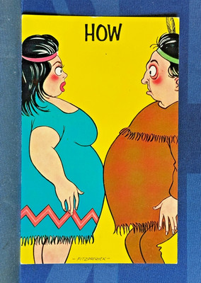 Freche Bamforth Comic Postkarte 60er Jahre große Frau Mann Indianer WIE Nr. H4