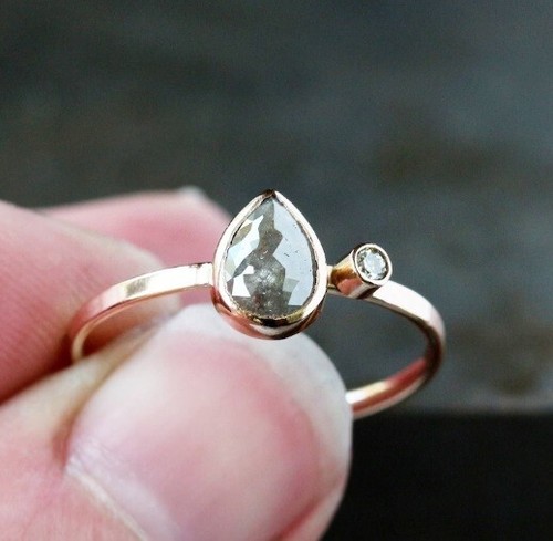 Simulated Smoky Quarts & Moissanite 2-Stone Engagement Ring In 10K Rose Gold - Picture 4 of 6