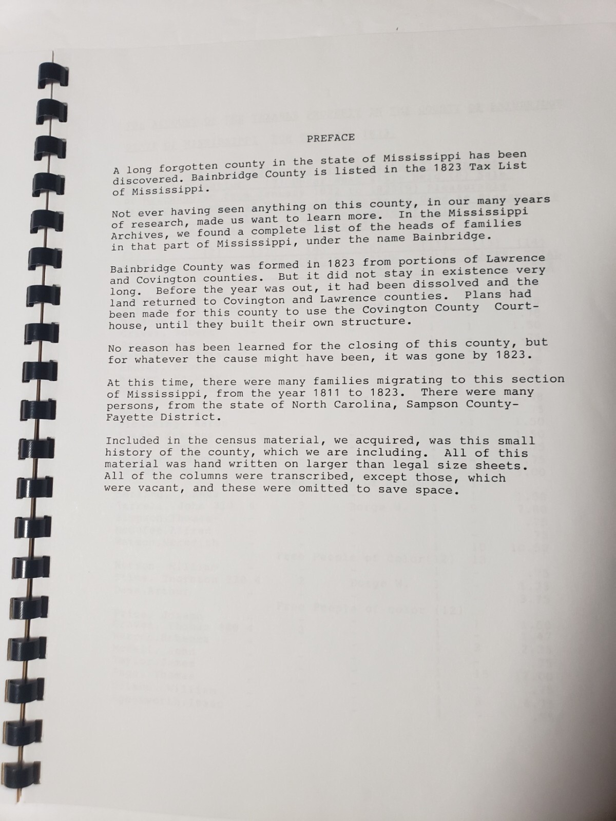 Bainbridge County, Mississippi, Tax List 1823, Lawrence Co. MS