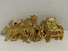 VINTAGE Gold Tone Playful Cat Collage HAIR Clip/Barrette