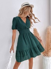 SHEIN Deep Emerald Green Sundress w/ Ruffles & Polka Dot Details, Size Medium!
