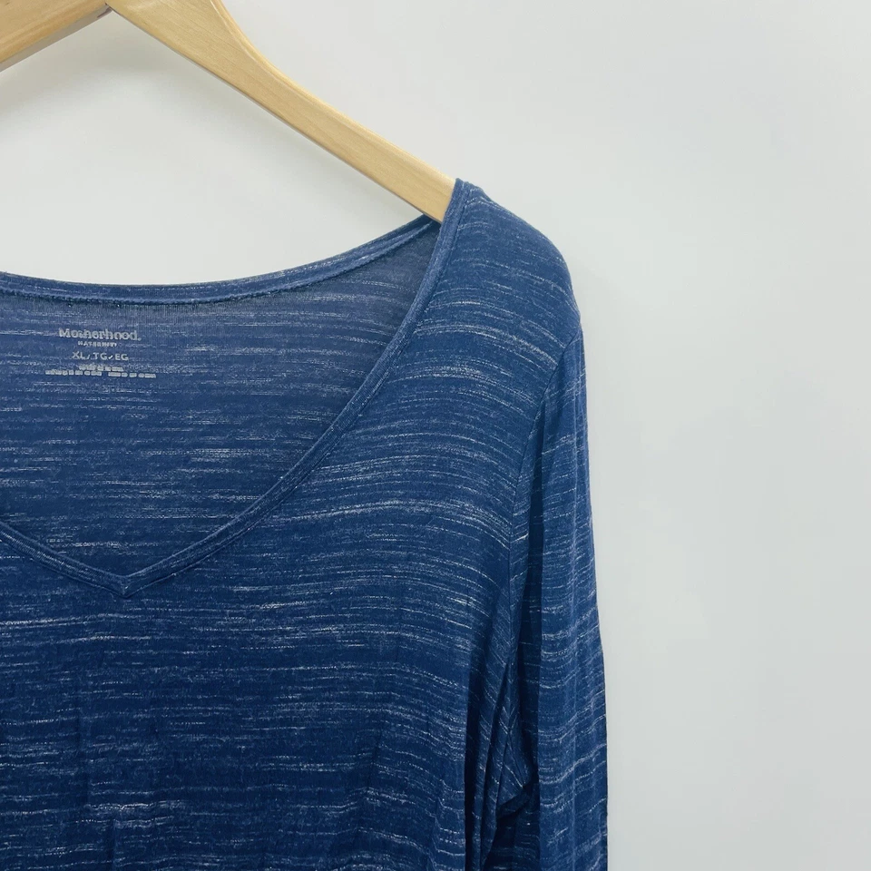 Motherhood Maternity Womens Size XL Striped Long Sleeve V Neck Tee in Blue 2123 - Image 2 of 4