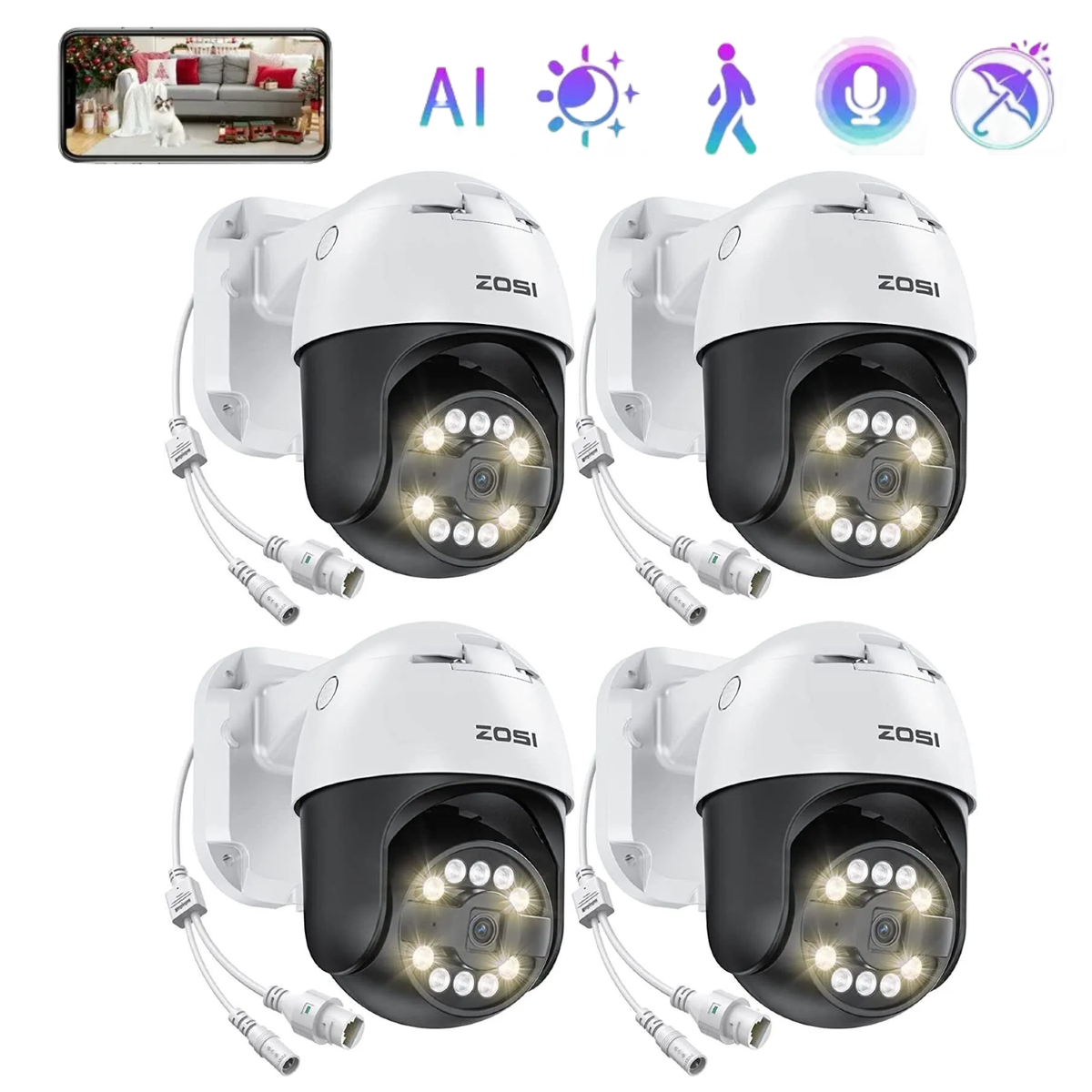 ZOSI Pack 5MP POE PT Security IP Camera AI Face/Car Detect Track