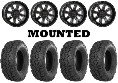 Kit 4 ITP UltraCross R-Spec Tires 28x10-14 on System 3 ST-4 Gloss Black CAN