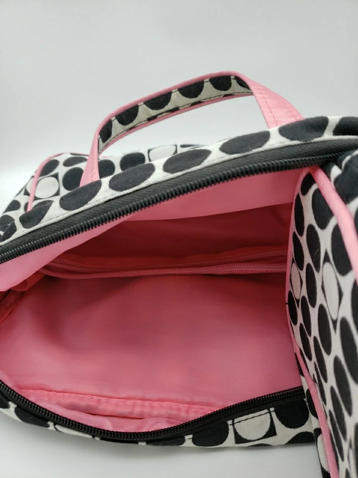 MAKEUP BAG SET WHITE W/BLACK WHITE PINK RAISED DOTS HANDLES EDGES MEDIUM... Foto 3 de 4