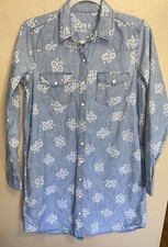 Gap Denim Shirt Dress Small Long Sleeve Pearl Snap Pockets Western Chambray