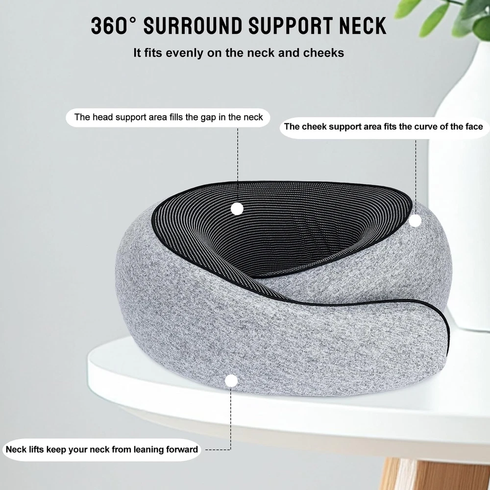 Memory Foam Travel Pillow for Airplanes with 360° Neck Support