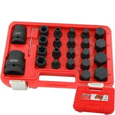 Neilsen 24pc 1/2" 3/4" 1" Metric Star Sockets Spline Hex Bit Impact Socket Set 