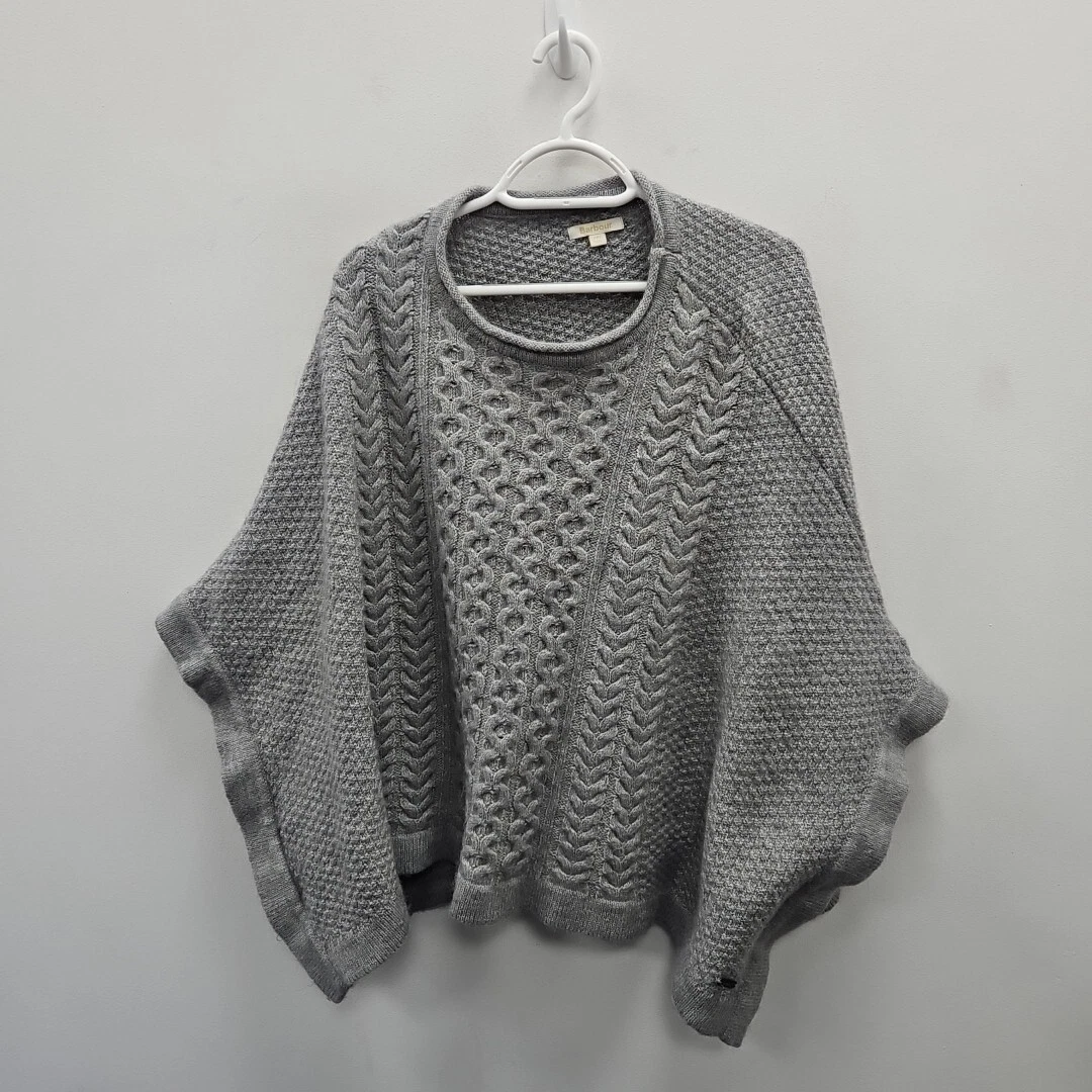 Barbour Pirouette Clover Cable Knit Grey Wool Blend Warm Cape Poncho One Size