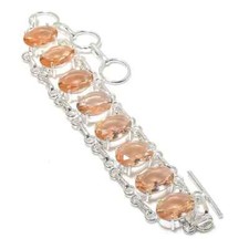 PFIRSICH MORGANIT EDELSTEIN ARMBAND  925 Sterlingsilber  HANDGEFER. 17-20 CM