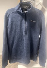Eddie Bauer Men  s Blue Quarter Zip Pullover Mock Neck Sweater. Size Medium