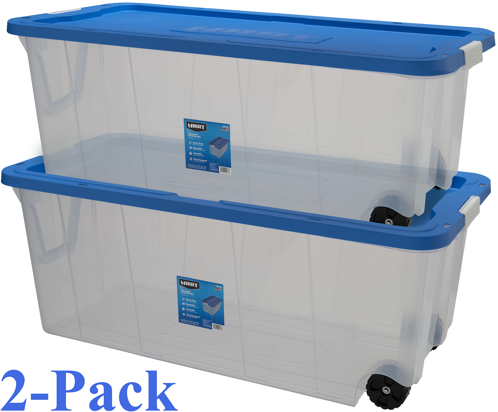 200 Quart Clear Latching Rolling Plastic Storage Bin Tote Wheels Stacking Garage