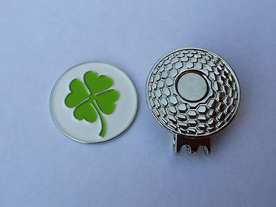 1 SET OF FOUR LEAF CLOVER GOLF BALL MARKER & GOLF MAGNETIC HAT CLIP