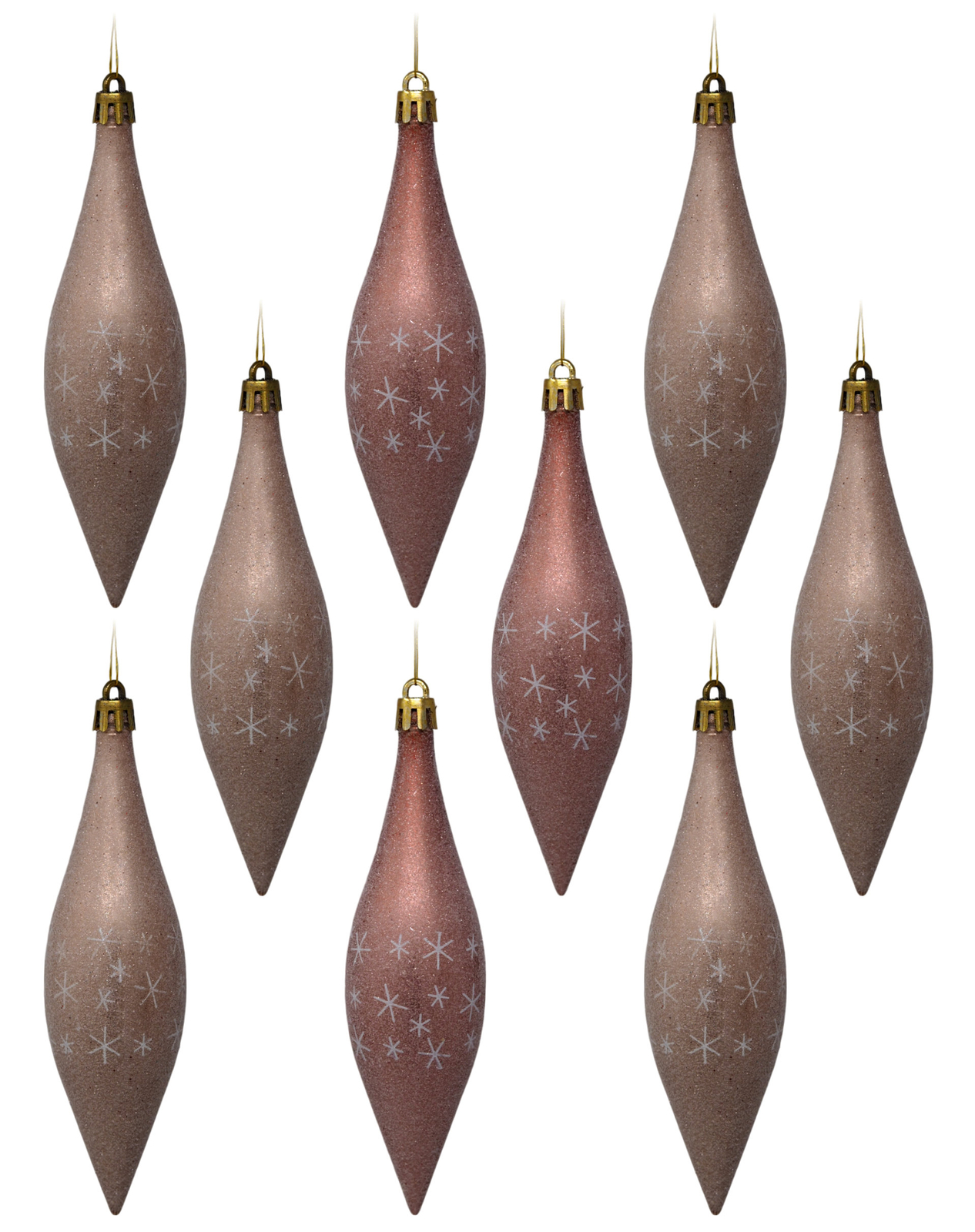 Pink Teardrop Christmas Baubles Tree Ornaments - Frosted Star - Set of 9