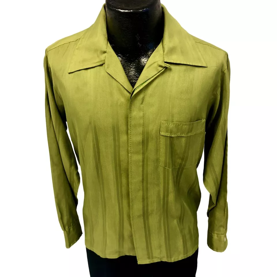 Camisa De Colección Años 50 Penneys Towncraft BRILLANTE Verde Rockabilly Cuello Lazo Panel Seda M Foto 3 de 4