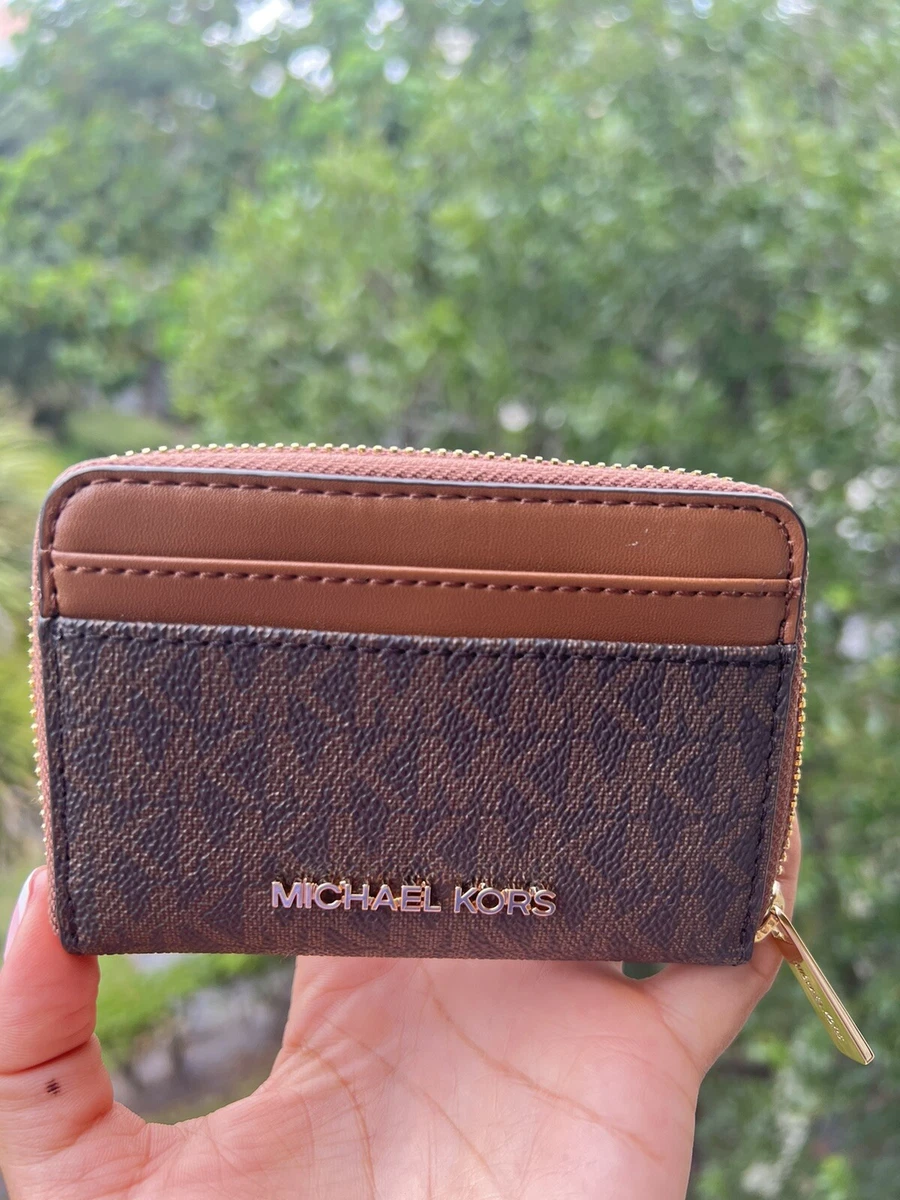 Michael kors jet set travel small zip around card case wallet brown mk  luggage