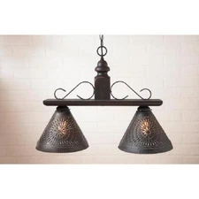 Primitive Wellington Kitchen Island Pendant Light Black with Punched Tin Shade
