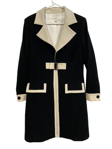 Neiman Marcus Wool Coat Black & Cream Jacket Medium - Picture 12 of 12