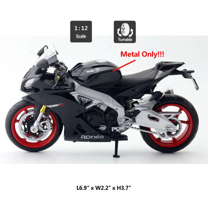 1:12 Aprilia RSV4 RR1000 Motorrad Modell Die Cast Motorrad Spielzeug Schwarz - Bild 2 von 4