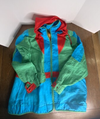 Veste à capuche coupe-vent zippée homme vintage Ecco Y2K vert bleu