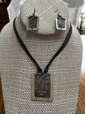 Artisan-crafted Silvertone Sailboat Necklace And Earring Set