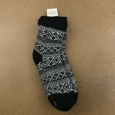 Alexa Rose Women's Shoe Size 5-9 Black White Knit Sherpa Lined Slipper Socks NWT
