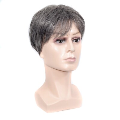 Short Gray Hair Wig Ombre Pixie Haircut Wig for Men/Women Party Cosply Synthetic