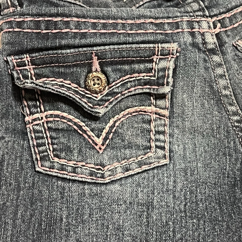 Pantalones de mezclilla Levis corte bota niñas 6x cintura ajustable punto rosa azul jóvenes niños Foto 4 de 4