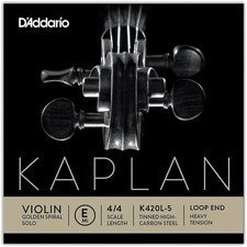 D'Addario Kaplan Golden Spiral Solo Violin E String 4/4 Solid Steel Heavy Loop