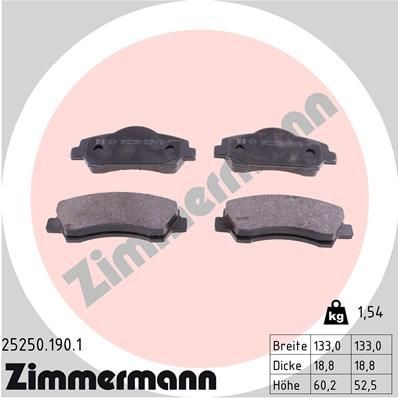 Zimmermann Bremsbelagsatz, Scheibenbremse 25250.190.1 FüR CitroËN Peugeot-image