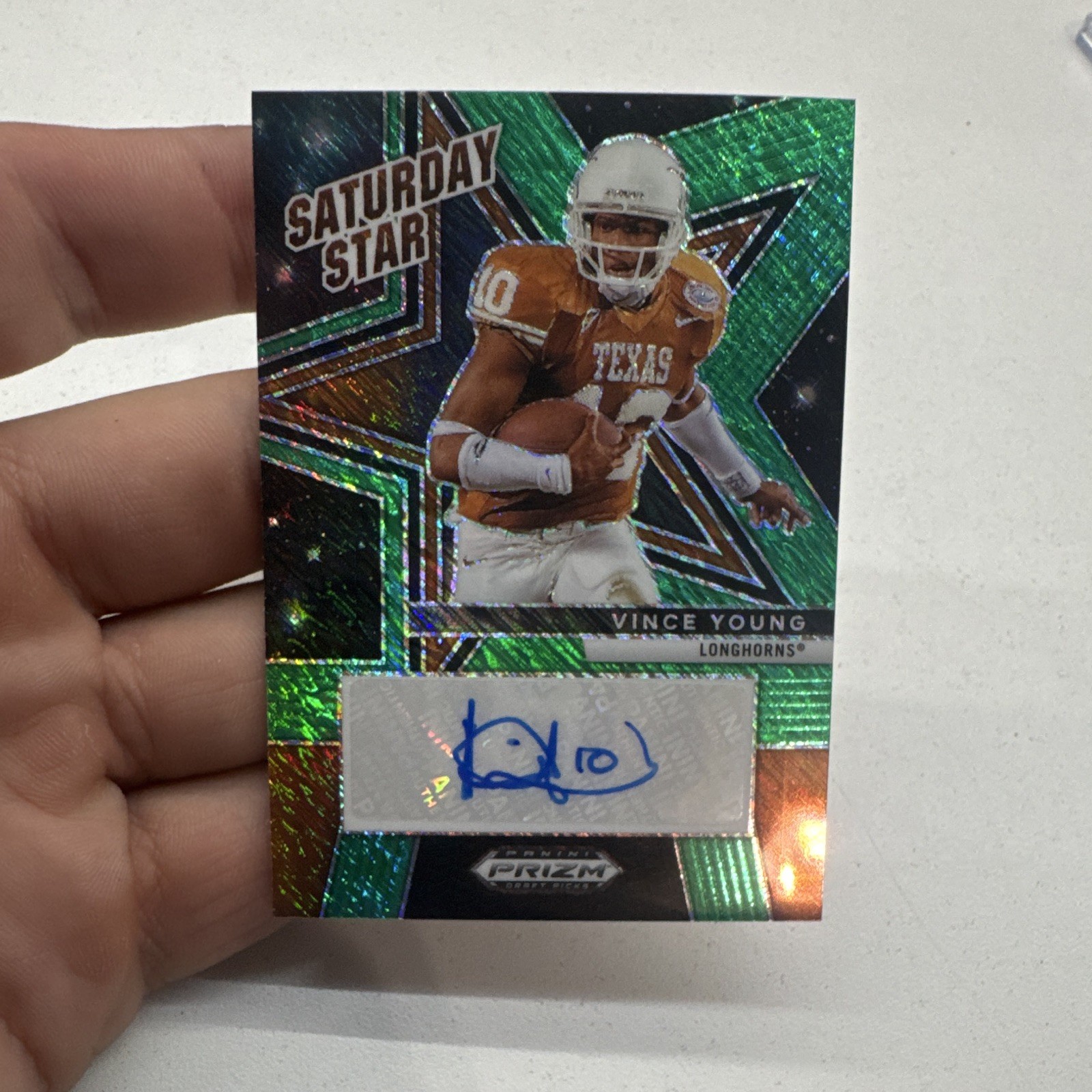 Vince Young Green Shimmer Auto /8 2025 Panini Prizm Draft Texas Longhorns