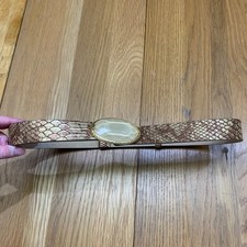 Chicos Snakeskin Embossed Belt Gold Oval Stone Buckle S/M Leather Adjustable