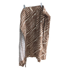 A New Day Large Wrap Midi Skirt Brown White Animal Linen Blend Elastic Waist