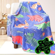 Dinosaur Gifts Glow in The Dark Dinosaur Blanket, Plush Throw Blanket for Bir...