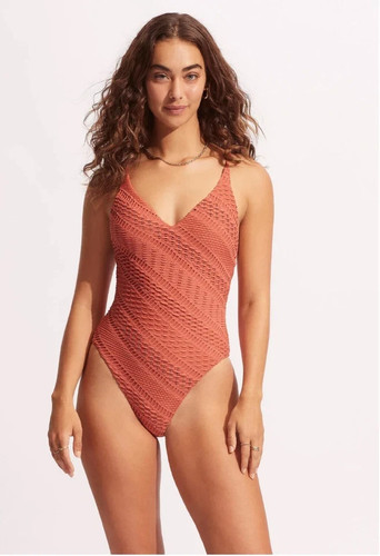 NWT $222 SEAFOLLY Australia Marrakesh V-neck one piece swimsuit Size 6 - Picture 5 of 7