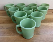 Vintage Set of 10 Fire-King Original Green Milk Glass Mugs w/ Handles - Jadeite