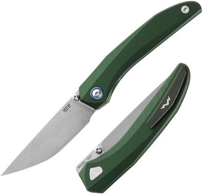 MKM-Maniago Knife Makers Folding Knife 3'' M390 Steel Blade Green Aluminum Handle